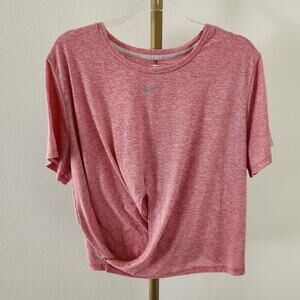 Nike Wrap Front Short Sleeve Crop Tee Womens Size XXL Pink Dri Fit Athletic